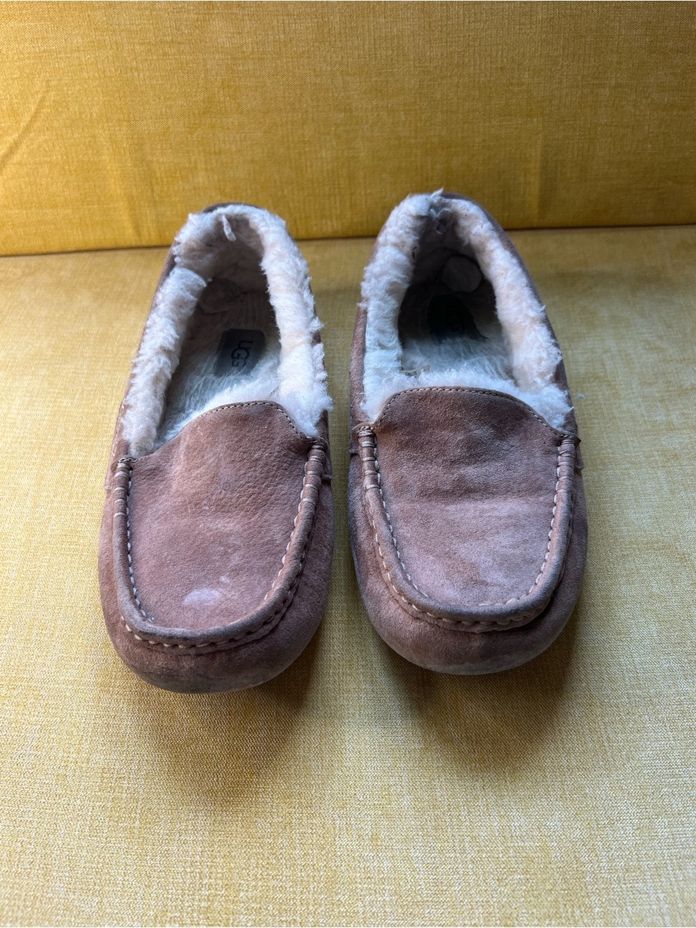 UGG Chestnut Suede Plush-Lined Moccasin Slippers